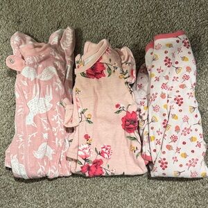 Baby girl 3 one piece outfits/ footie pajamas size 3-9 months